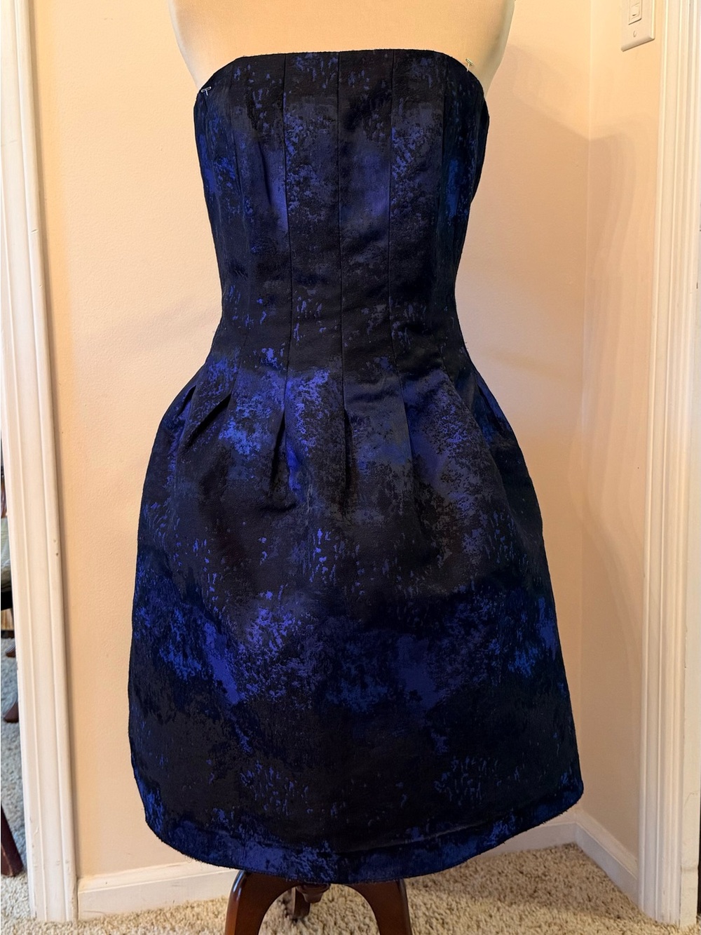 Homecoming H&M Strapless Blue Black Jacquard Cocktail Mini Bubble inspired 12